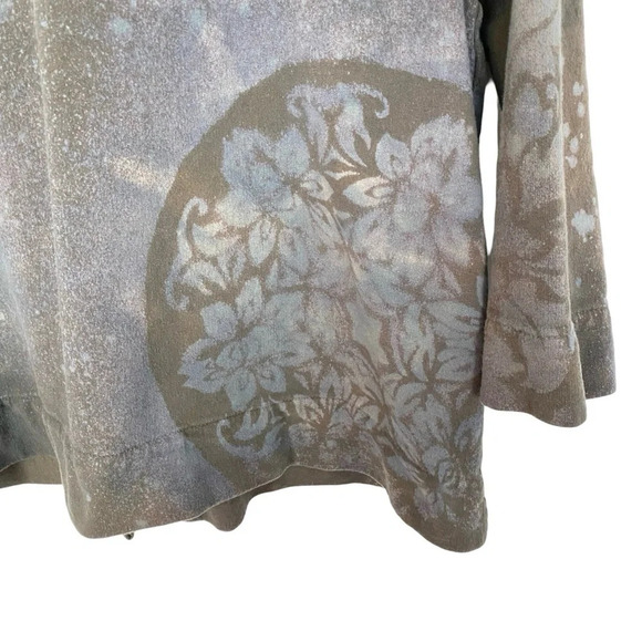Handmade Stencil Tie Dye Jacket Womens Medium Tan Blue 3/4 Sleeve Cotton Knit - Picture 8 of 13